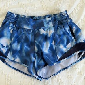 Blue cloud pattern lululemon shorts, size 6